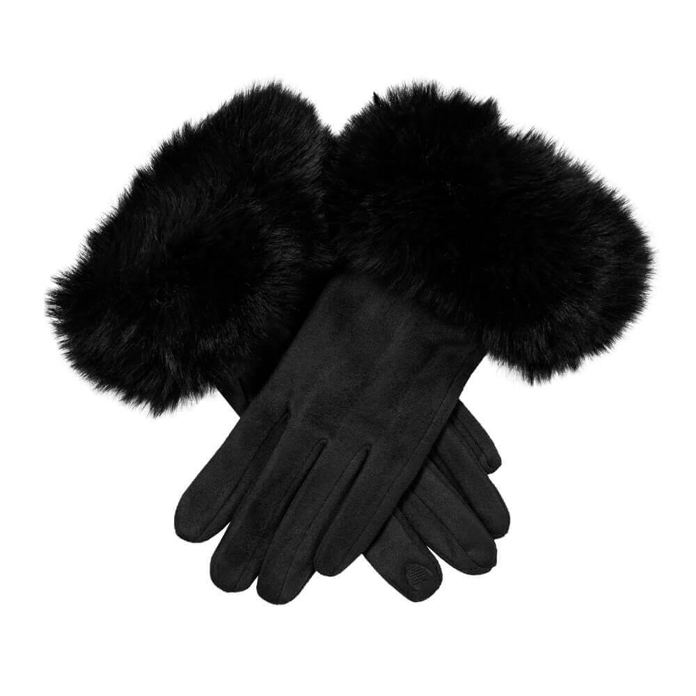 Dents Women’s Touchscreen Faux Suede Gloves with Faux Fur Cuffs